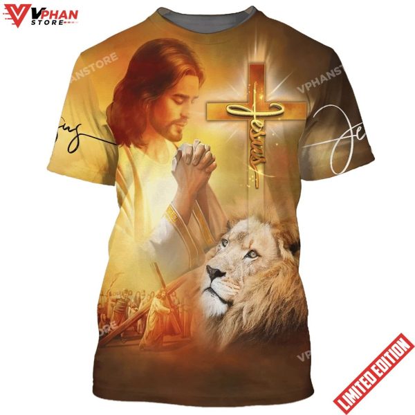 Jesus Pray And The Lion 3d All Over Print Shirt