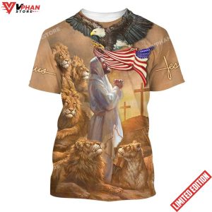 Jesus Pray Lion And Eagle American 3d All Over Print Shirt 1