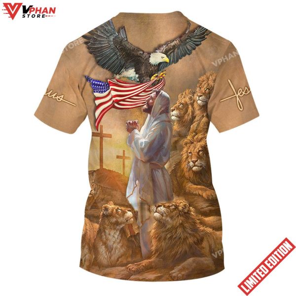 Jesus Pray Lion And Eagle American 3d All Over Print Shirt