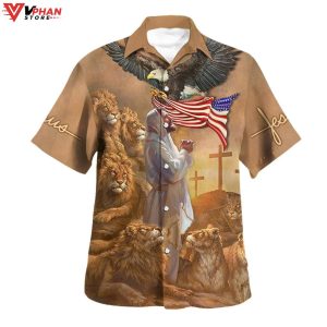 Jesus Pray Lion Cross Tropical Outfit Christian Gift Ideas Hawaiian Shirt 1