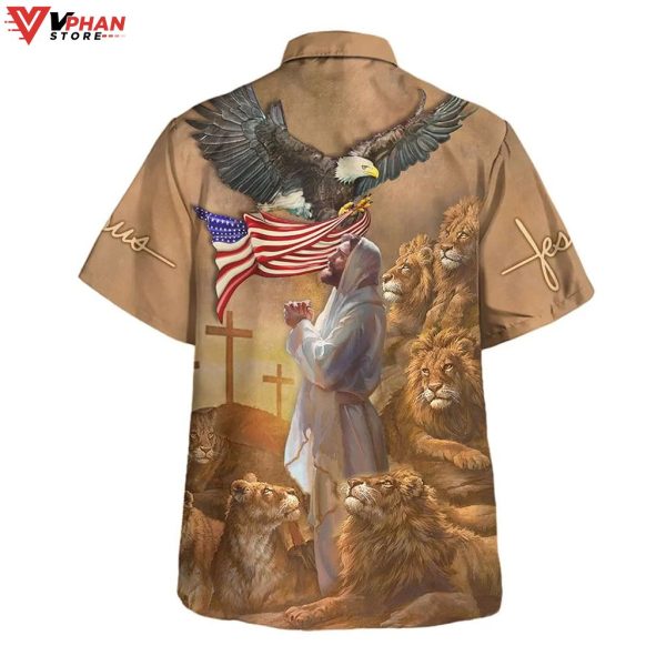 Jesus Pray Lion Cross Tropical Outfit Christian Gift Ideas Hawaiian Shirt