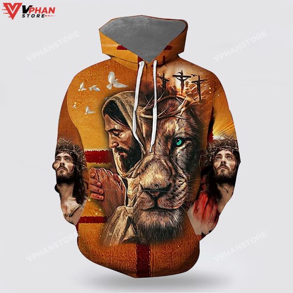 Jesus Pray Lion Crucifixion Of Jesus 3d Hoodies