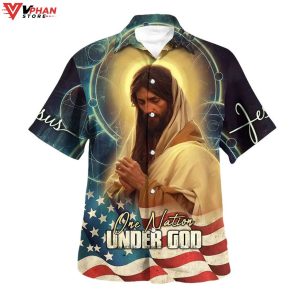 Jesus Pray One Nation Under God Tropical Outfit Religious Hawaiian Shirt 1