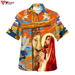 Jesus Prayer Lion Cross Christian Gift Ideas Hawaiian Summer Shirt 1