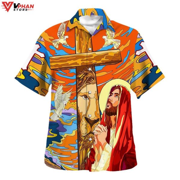 Jesus Prayer Lion Cross Christian Gift Ideas Hawaiian Summer Shirt