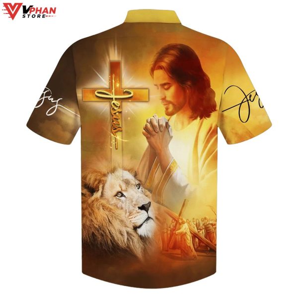 Jesus Prayer Lion Cross Tropical Outfit Christian Gift Ideas Hawaiian Shirt