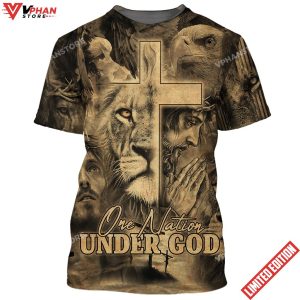 Jesus Prayer Lion One Nation Under God 3D All Over Printed Shirt 1