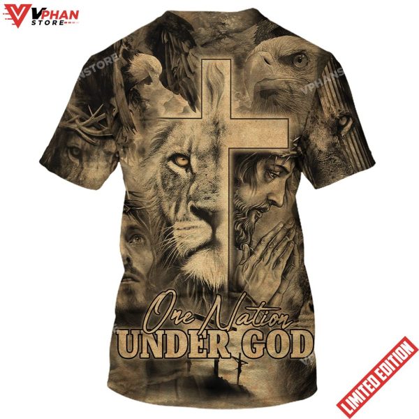 Jesus Prayer Lion One Nation Under God 3D All Over Printed Shirt