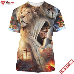 Jesus Prayer With Lion Christian T Shirts For Men And Women 1