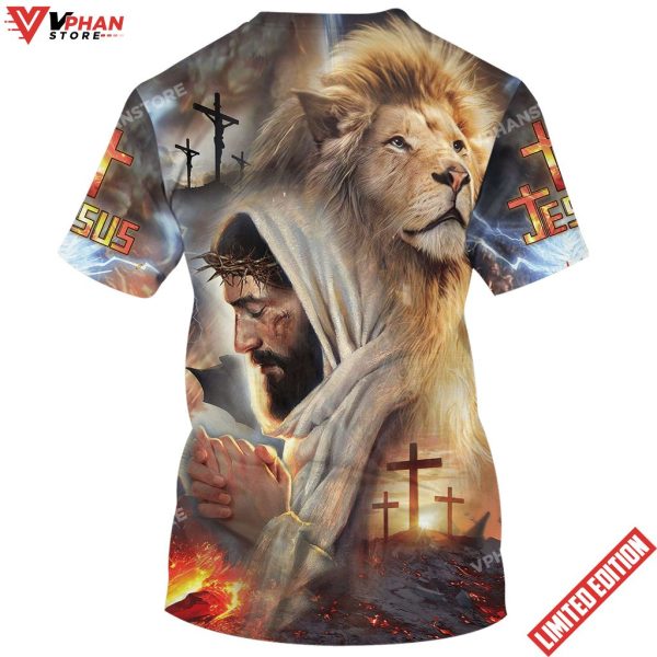 Jesus Prayer With Lion Christian T Shirt For Men And Women