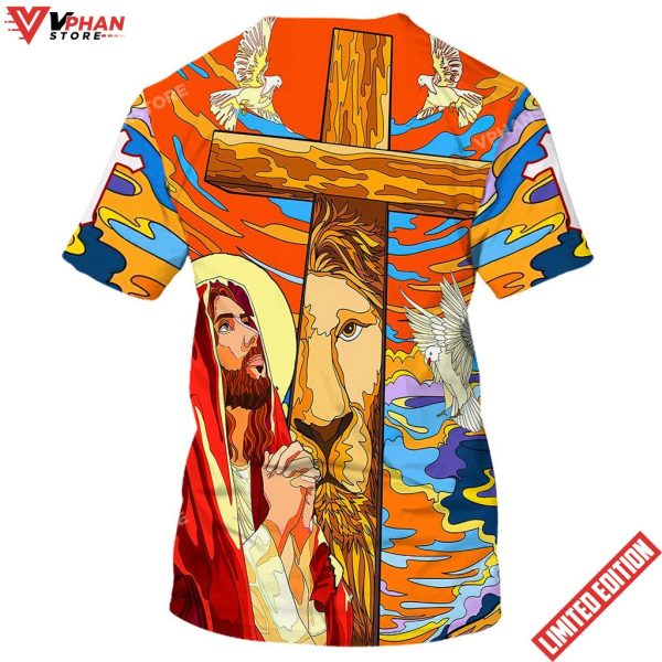 Jesus Praying Lion Of Judah Christian Cross Faith 3d All Over Print Shirt