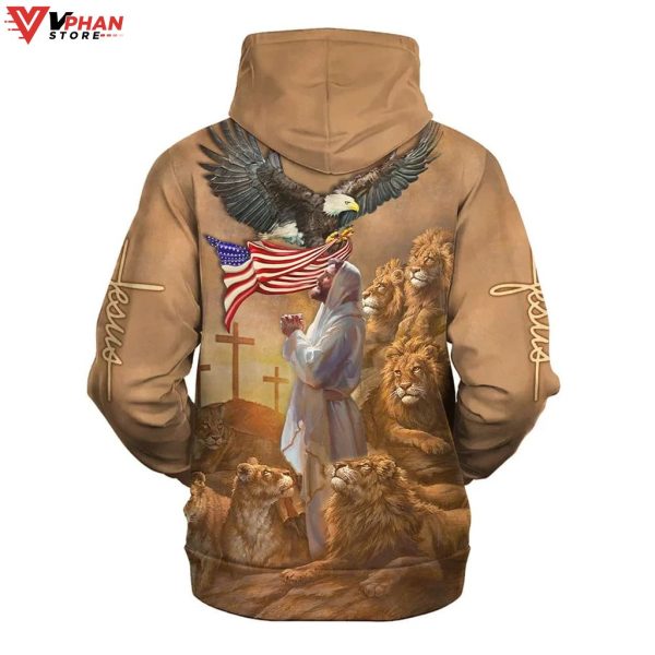 Jesus Praying With Lion Jesus Christian Gift Ideas Religious Hoodie