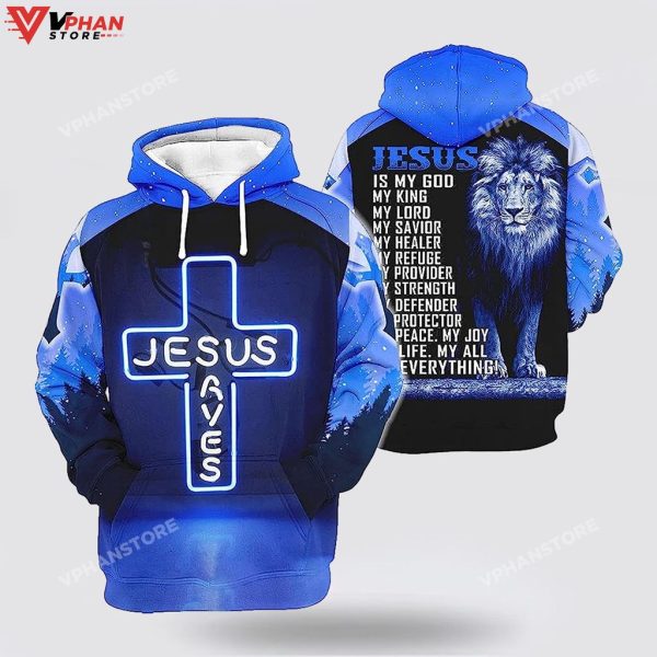 Jesus Save The Lion Blue 3d Hoodies For Women Men