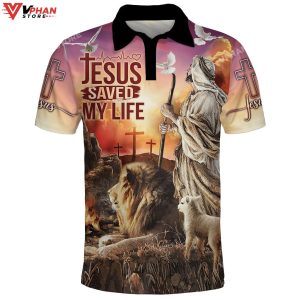 Jesus Saved My Life Lamb And Lion Religious Christian Polo Shirt Shorts 1