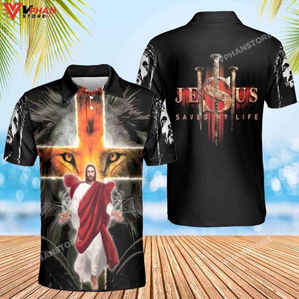 Jesus Saved My Life Lion Cross Easter Gifts Christian Polo Shirt & Shorts