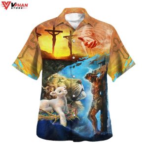 Jesus Saves Lion And Lamb Christian Gift Hawaiian Summer Shirt 1