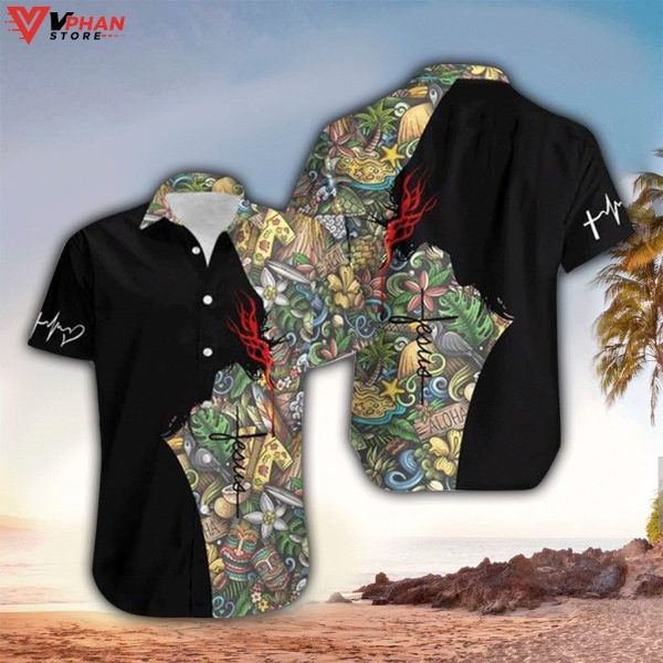Jesus Silhouette Tropical Outfit Christian Gift Hawaiian Summer Shirt