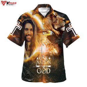 Jesus Smile Eagle One Nation Under God Tropical Christian Hawaiian Shirt 1