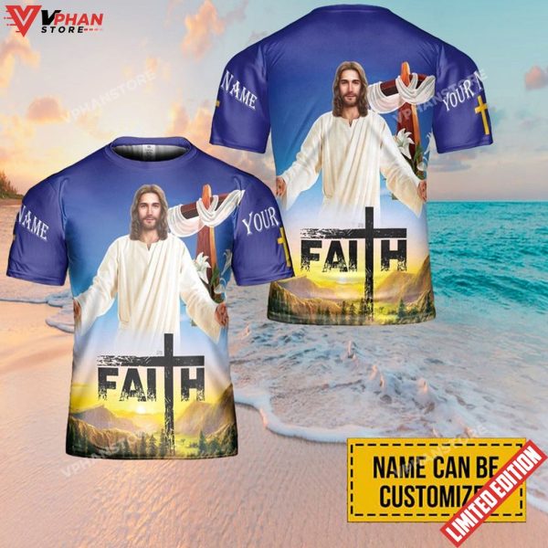 Jesus Sun Rise Faith Personalized Name 3D Printed T Shirt