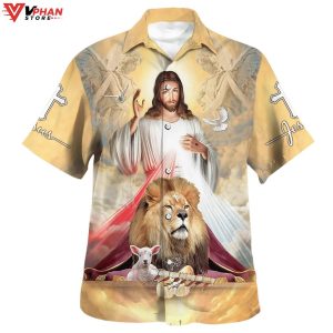 Jesus The Lion And The Lamb Christian Gift Ideas Hawaiian Summer Shirt 1