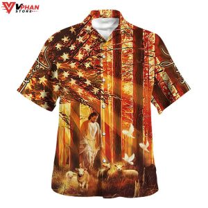 Jesus Walking In The Forest With The Sheep Hawaiian Summer Shirt 1