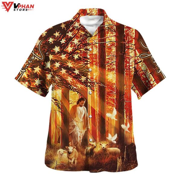 Jesus Walking In The Forest With The Sheep Hawaiian Summer Shirt