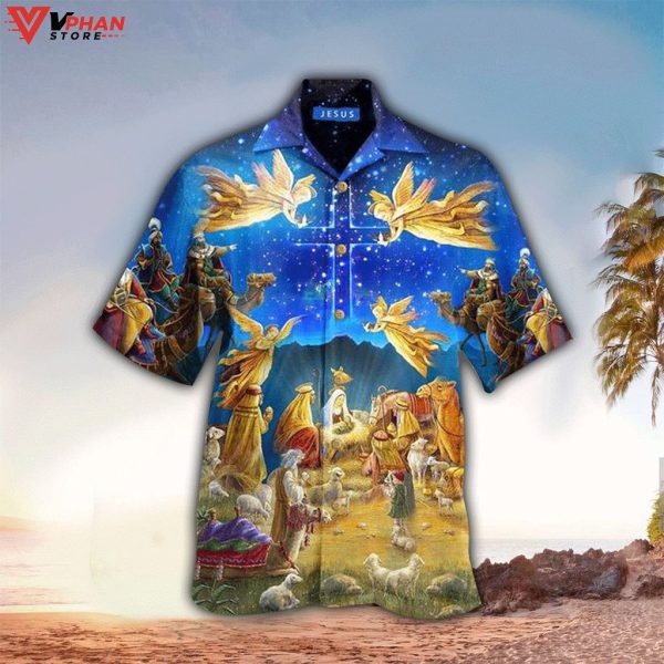 Jesus Was Born Holy Night Christian Gift Ideas Hawaiian Summer Shirt