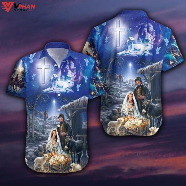 Jesus Was Born On Farm Tropical Outfit Christian Gift Ideas Hawaiian Shirt