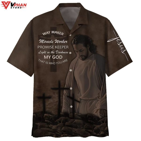 Jesus Way Maker Miracle Worker Promise Keeper Christian Hawaiian Shirt