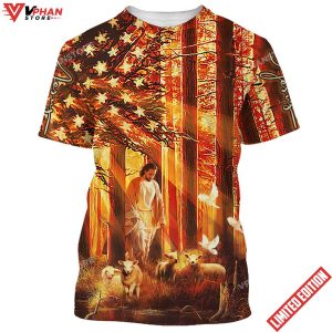 Jesus With Baby Lambs In The Forest 3D All Over Printed Shirt 1