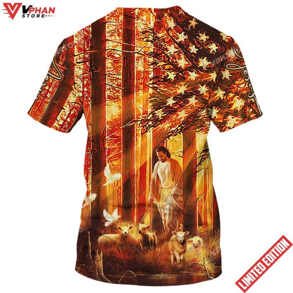 Jesus With Baby Lambs In The Forest 3D All Over Printed Shirt