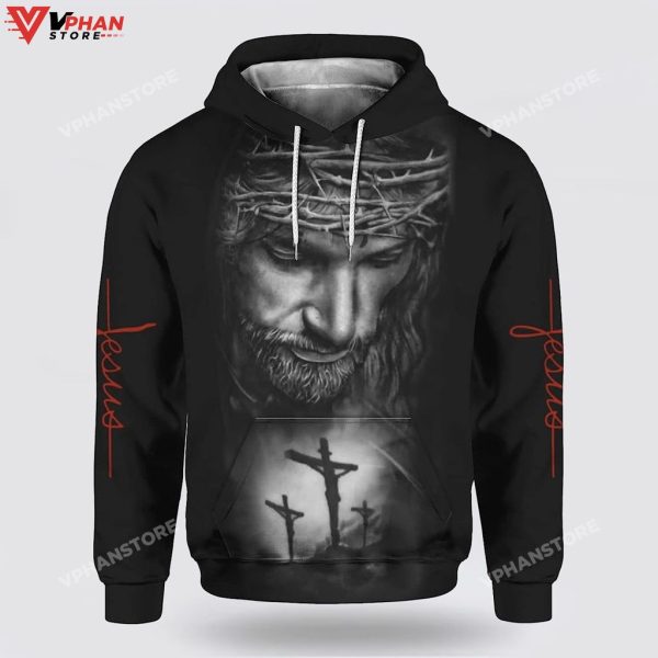 Jesus With Crown Of Thorns Cross Christian Gift Ideas Religious Hoodie