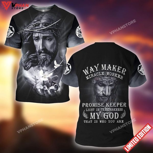 Jesus With Crown Of Thorns Way Maker Miracle Worker 3D T Shirt