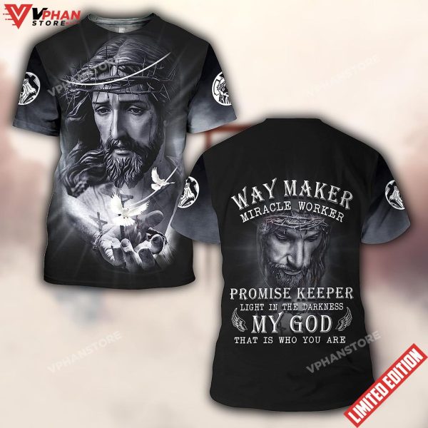 Jesus With Crown Of Thorns Way Maker Miracle Worker 3D T Shirt