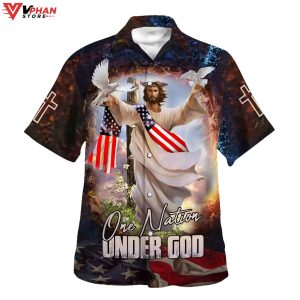 Jesus With His Arms Open Dove One Nation Under God Hawaiian Shirt 1