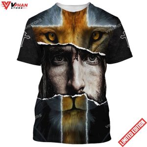 Jesus With Lion 3d All Over Print Shirt 1