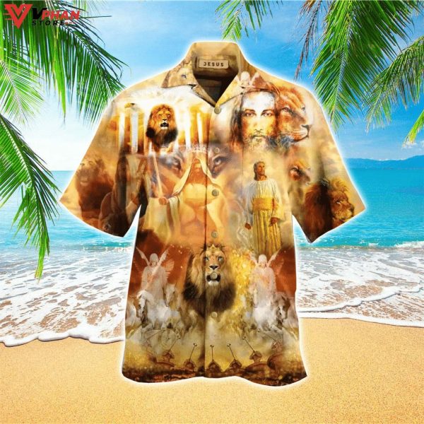 Jesus With Lion Christian Gift Ideas Hawaiian Summer Shirt