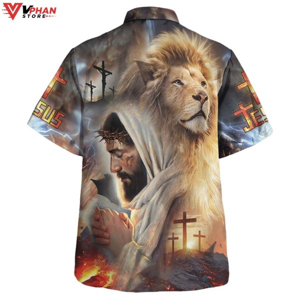 Jesus With Lion Tropical Outfit Christian Gift Ideas Hawaiian Summer Shirt