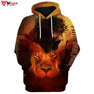 Jesus and Lion 3D Hoodies Faith Over Fear Hoodies 1