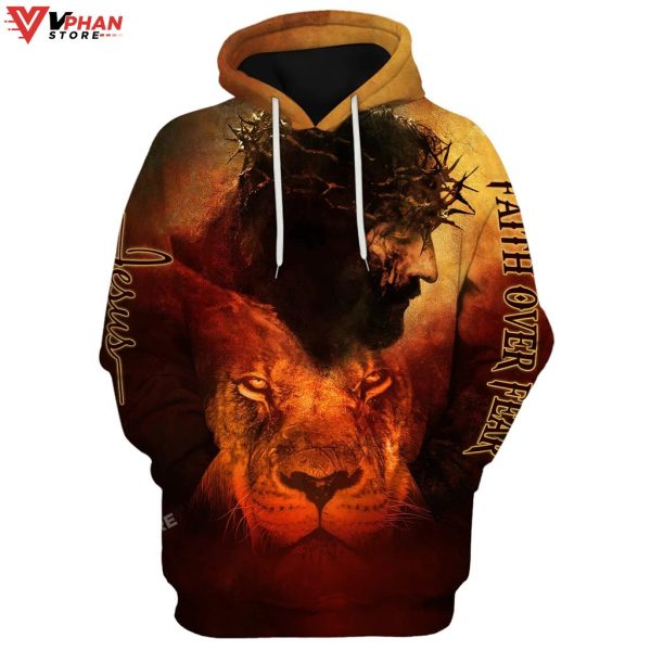 Jesus and Lion Faith Over Fear Hoodies