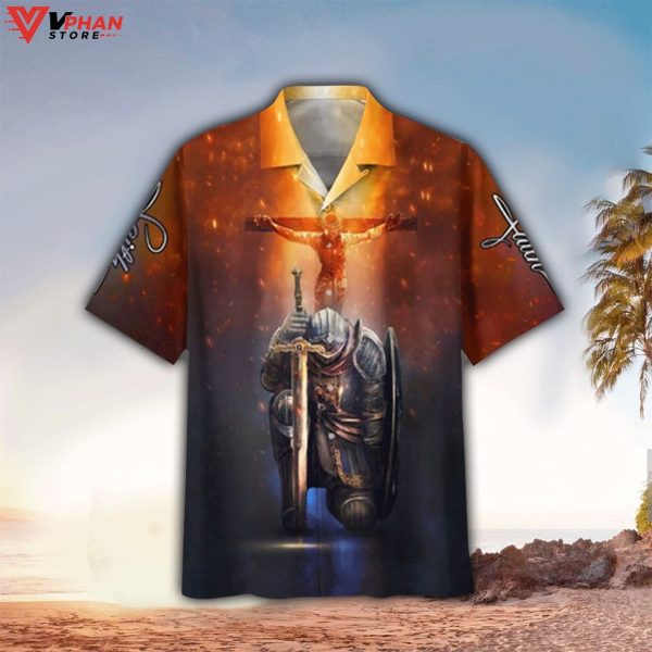 Kneeling Knight Faith Jesus Cross Christian Gift Ideas Hawaiian Shirt