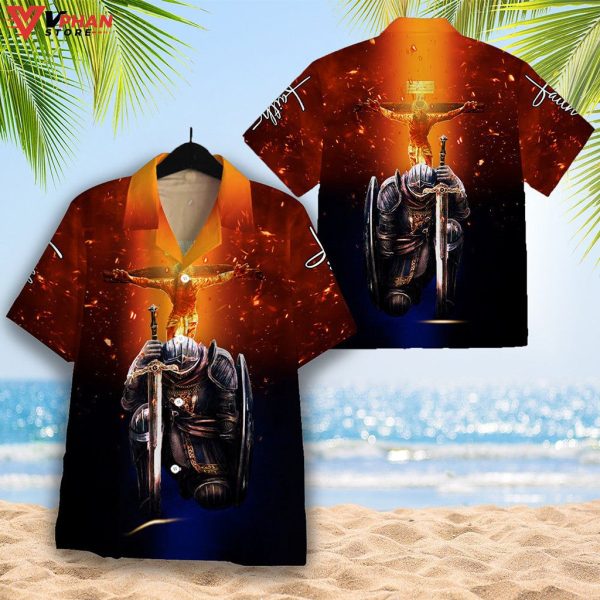 Kneeling Knight Faith Jesus Cross Christian Gift Ideas Hawaiian Summer Shirt