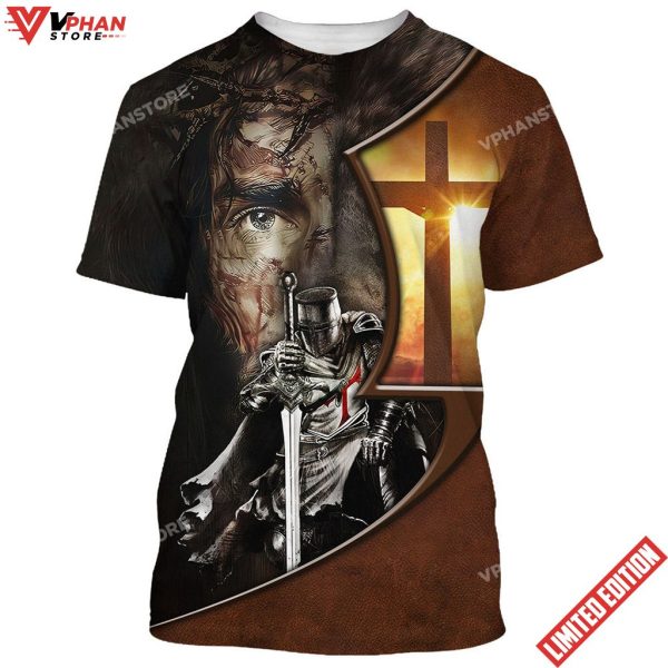 Knight Kneel In Front Of Lion Jesus Christ Warrior 3d All Over Print Shirt