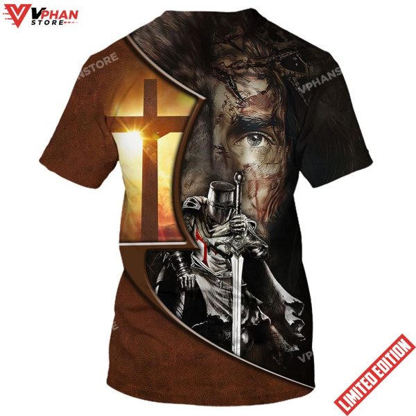 Knight Kneel In Front Of Lion Jesus Christ Warrior 3d All Over Print Shirt