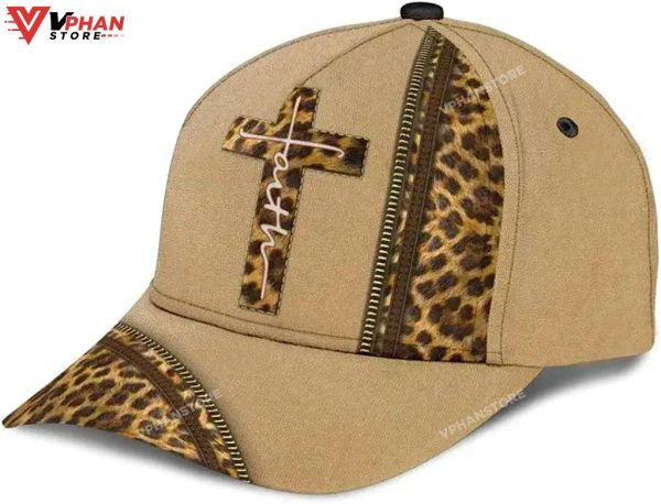 Leopard Faith Jesus Cross Baseball Christian Hat