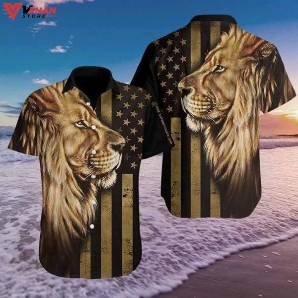 Lion American Flag Tropical Christian Gift Ideas Hawaiian Summer Shirt