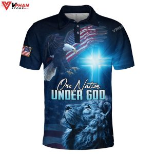 Lion And Eagle One Nation Under God Christian Polo Shirt Shorts 1
