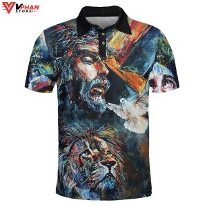 Lion And Jesus Picture Religious Easter Gifts Christian Polo Shirt Shorts 1