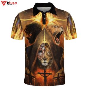 Lion And Jesus Potrait Religious Easter Gifts Christian Polo Shirt Shorts 1