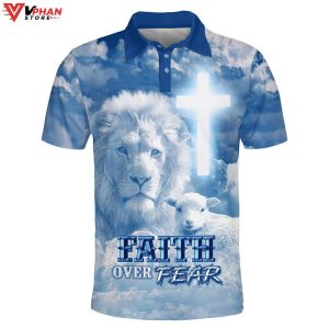 Lion And Lamb Faith Over Fear Easter Gifts Christian Polo Shirt Shorts 1